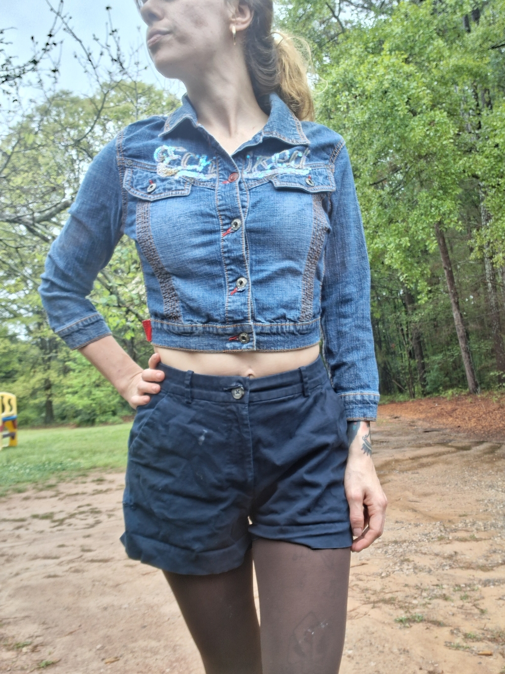 EckoRed y2k Denim Cropped Jacket - Picture 3 of 8